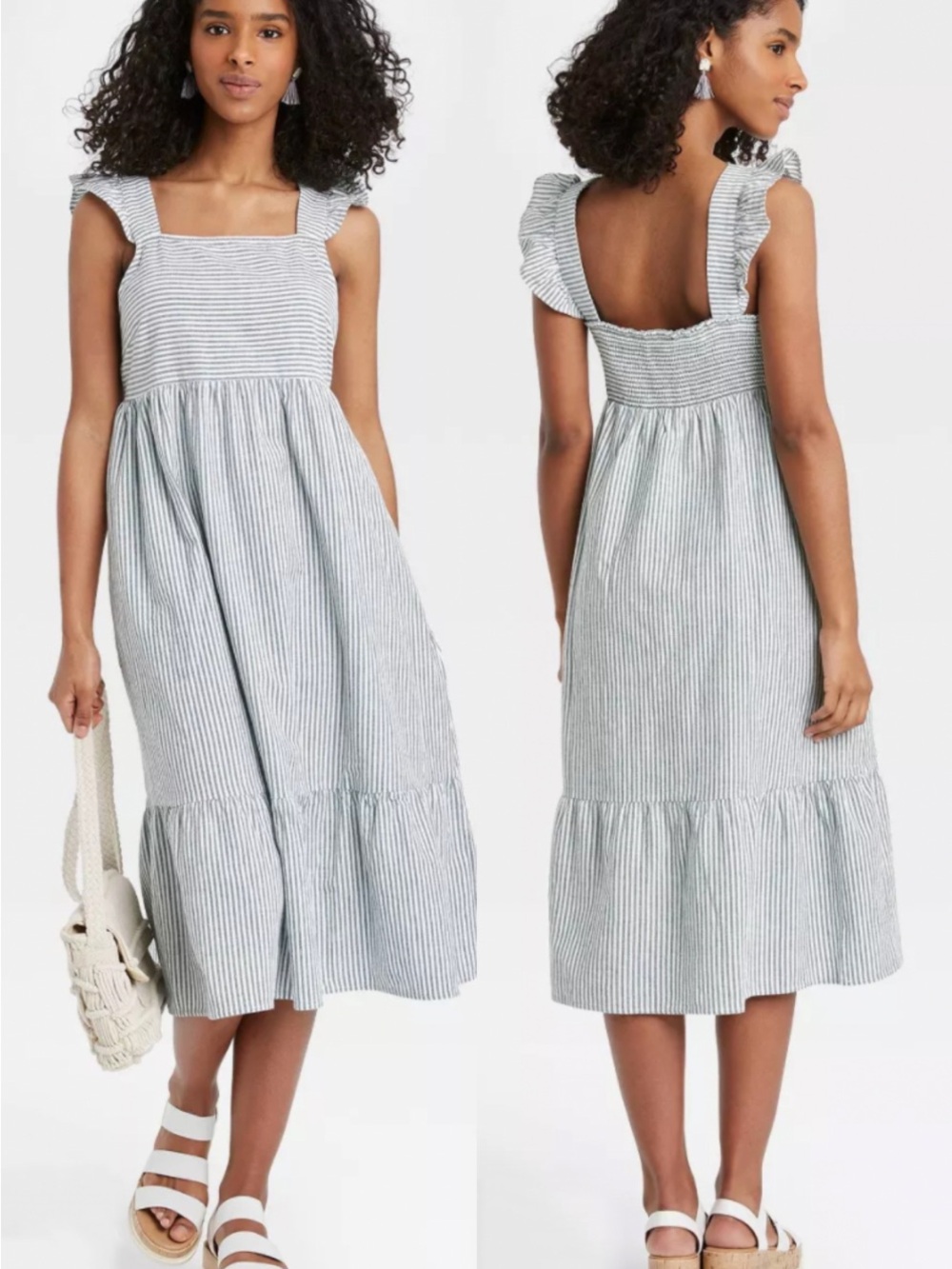 Universal Thread Blue and White Striped Ruffle Strap Dress
